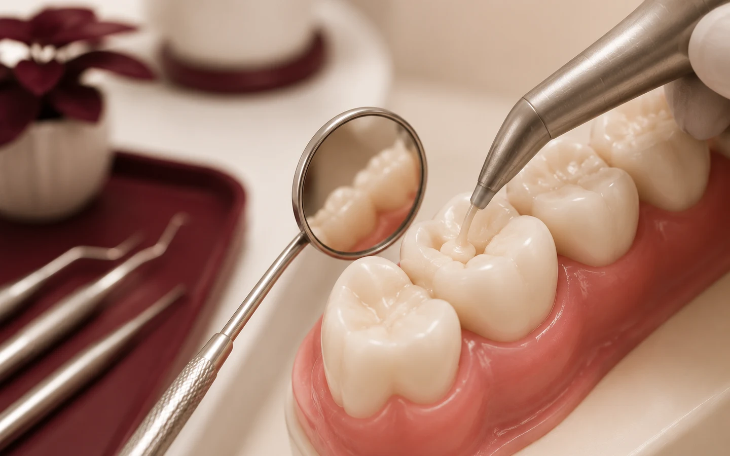 Dental model demonstrating a tooth-coloured filling