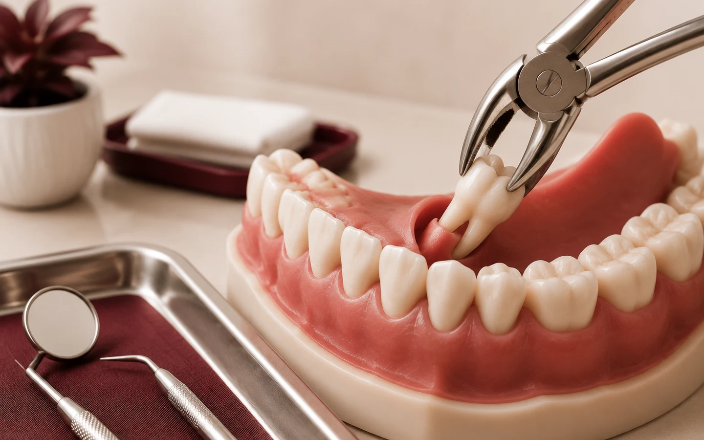 Dental model demonstrating wisdom tooth removal